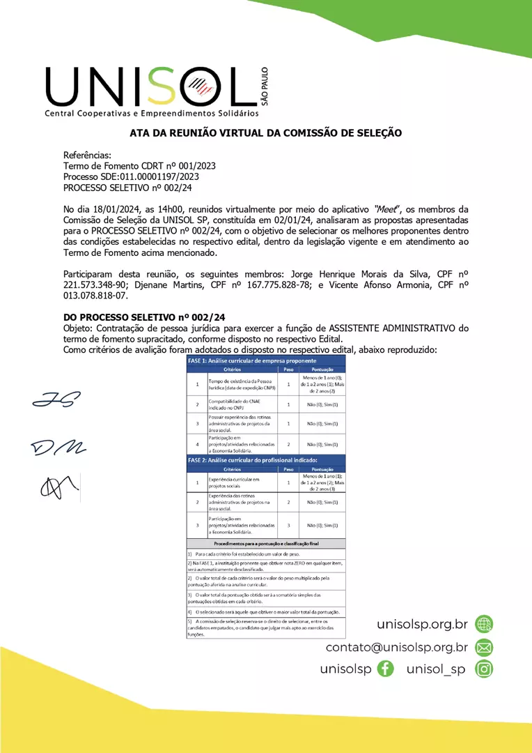 TERMO DE HOMOLOGAÇÃO Processo Seletivo nº 002/24